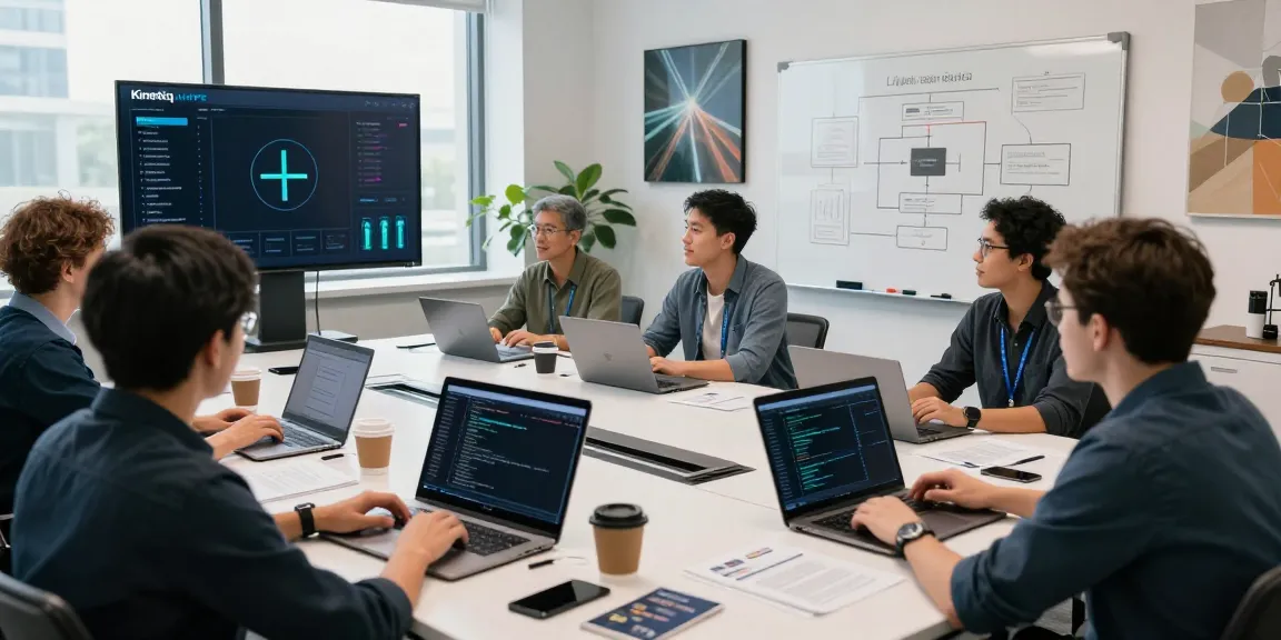 Team discussing Kinetiq kHYPE blockchain technology in modern workspace.