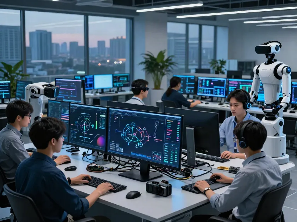 Engineers collaborating on AI infrastructure solutions in a modern data center.