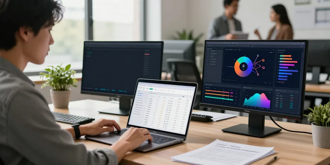 SEO specialist analyzing 301 redirect backlinks data in a modern office setting.