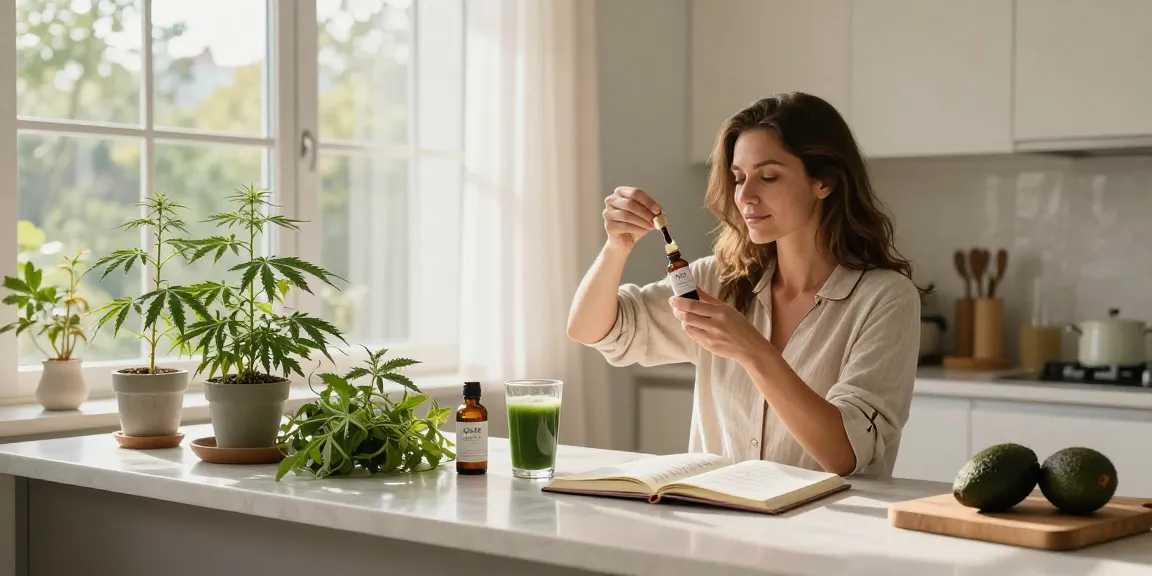 sg lana CBD wellness routine with tincture, herbs, and healthy foods