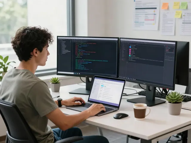 v2rayN software interface on developer's desk in a modern office
