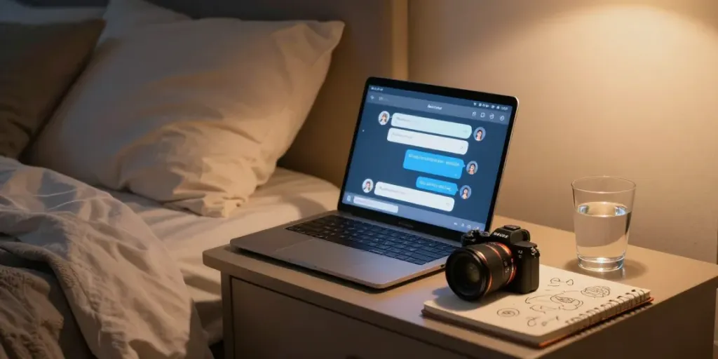 Engaging free ai sex chat interaction on a smartphone in a cozy bedroom.