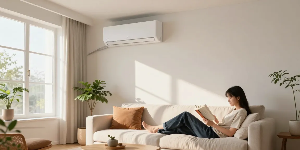 Modern living room with mini split AC providing comfort and relaxation.