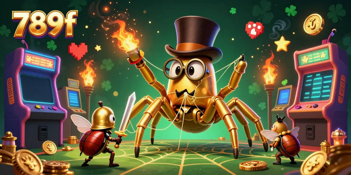 Experience thrilling gameplay with 789f featuring a golden tarantula and beetle knight in a vibrant casino.