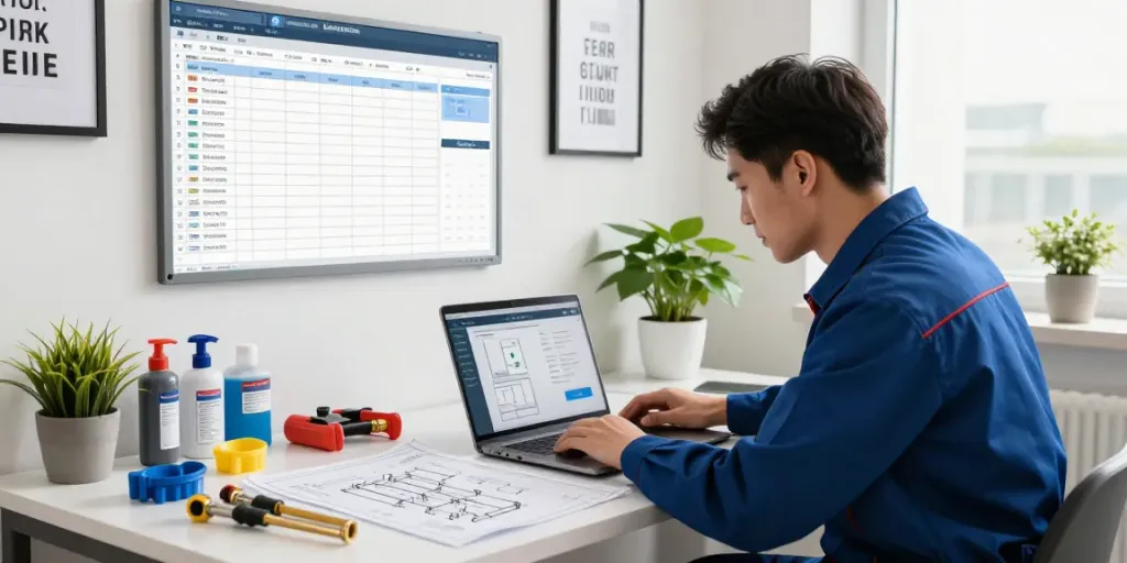 Plumbing business software being utilized in a modern workspace for efficiency.